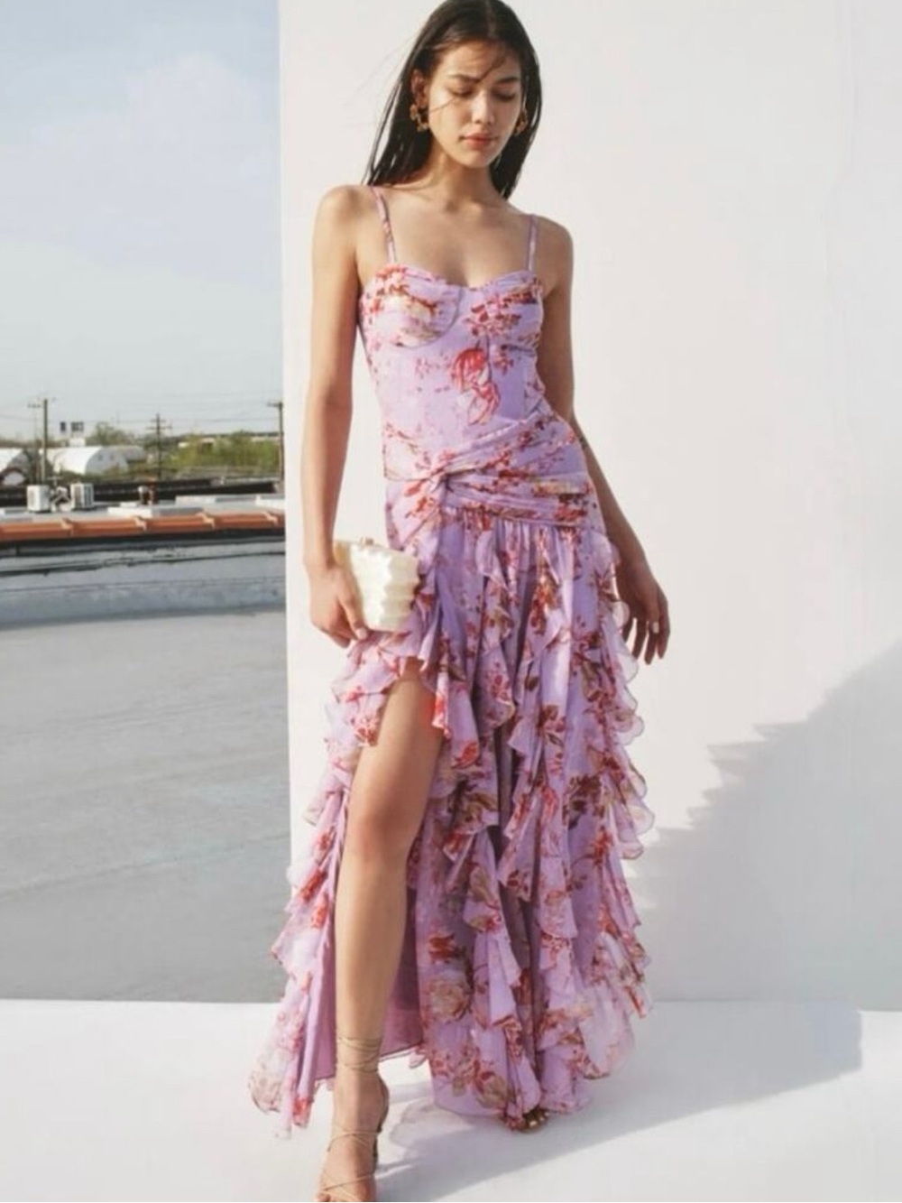 PatBo Floral Haze Flutter Maxi Dress with Ruffle Hem Size 8 #Floral #Maxi dress